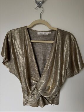 bishop + young Gold Metallic Twist-Front Blouse